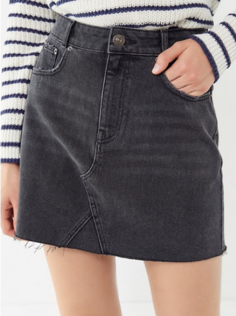 BDG Charcoal Black Washed Denim Mini Skirt with Frayed Hem